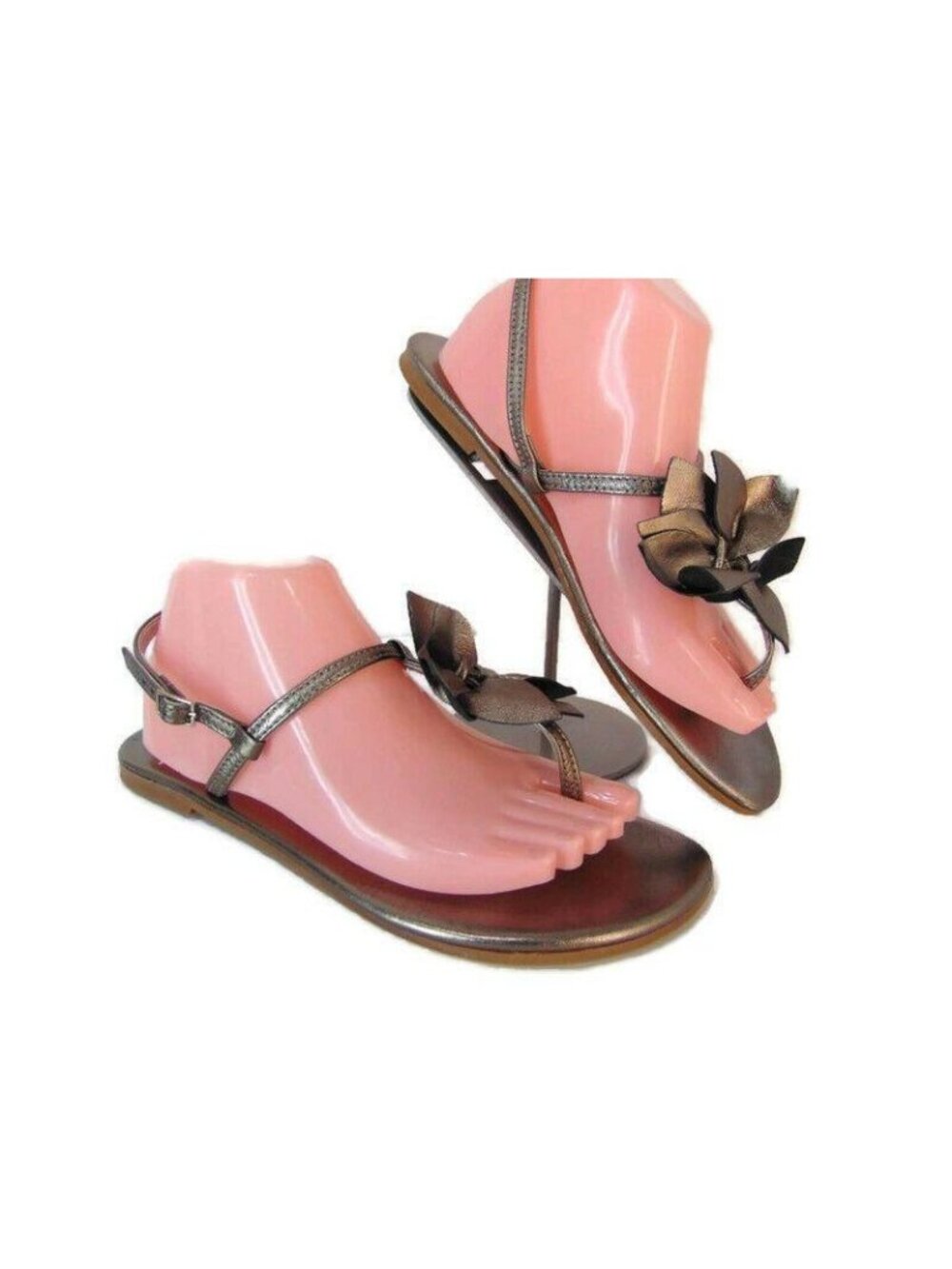 Sundance Leather Metallic Flower Sandals US 10 EU 40 Flip Flop Strappy Slingback
